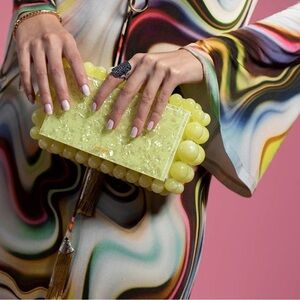 Cult Gaia women’s Clutch Eos beaded marbled acrylic in Lemon Yellow designer